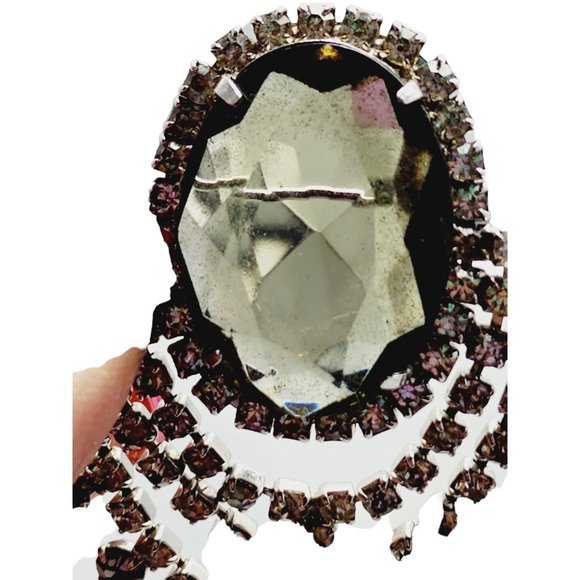 Vintage Hattie Carnegie Black Diamond Rhinestone Fringe Brooch (A1165) - Picture 3 of 6